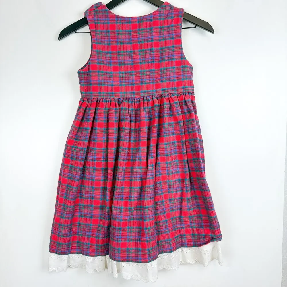 Vintage 90s Unbranded Girls Plaid Holiday Plaid Red Cotton Dress - 6X 6